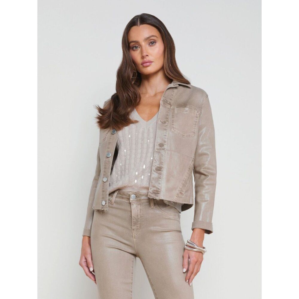 L'agence Janelle Coated Jean Jacket Rye NWOT Size XS Neutral Capsule